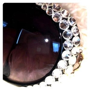 Crystal trimmed sunglasses in black and brandy